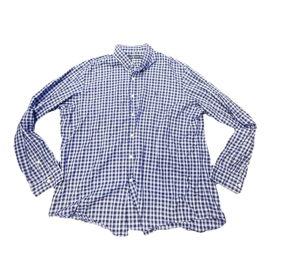 Ralph Lauren XXL Blue White Plaid Button Front Long Sleeve Shirt Men’s
